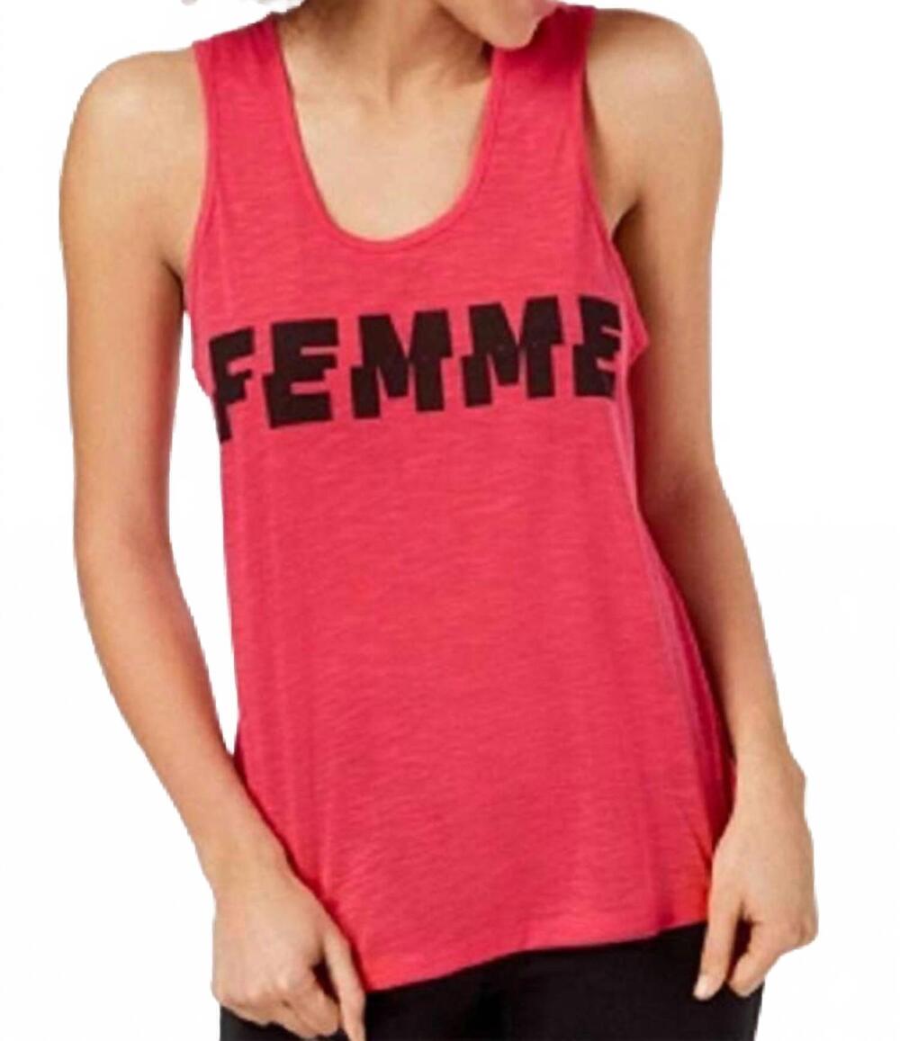 NEW MATERIAL GIRL women's rise above graphic knot back tank top in fuchsia purpl